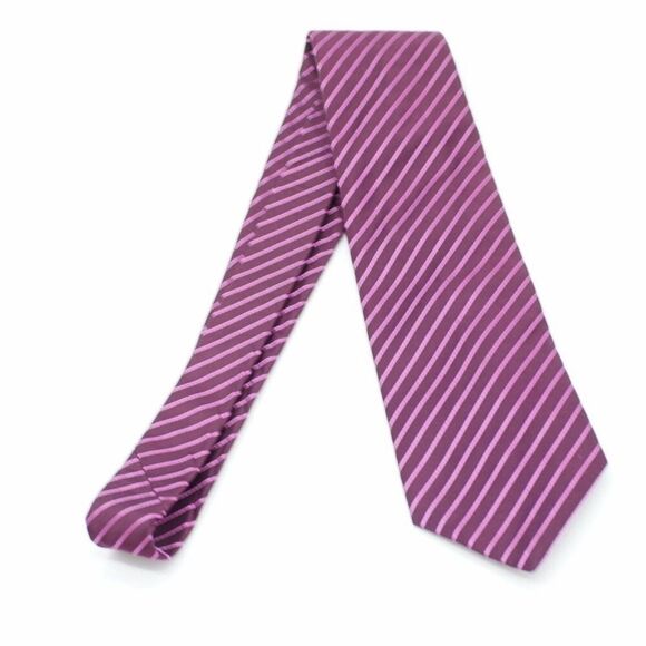 Dormeuil Paris Purple Pink‎ Striped Woven Silk Tie - Picture 7 of 7